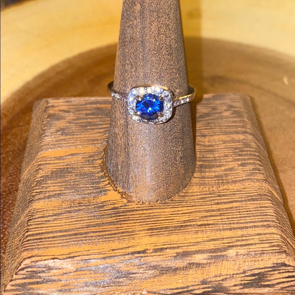 Blue stone cz silver plated ring
